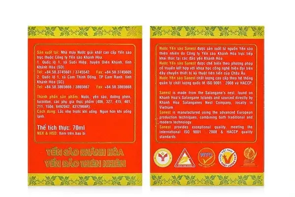 Thành phần dinh dưỡng của yến sào Sanest 70ml